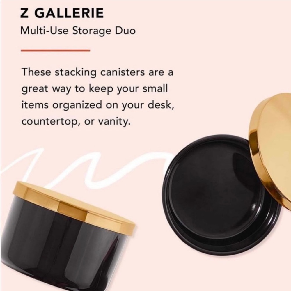 Z Gallerie, Multi Use Storage Duo, 2 Ceramic Canisters With Metal Lids NEW